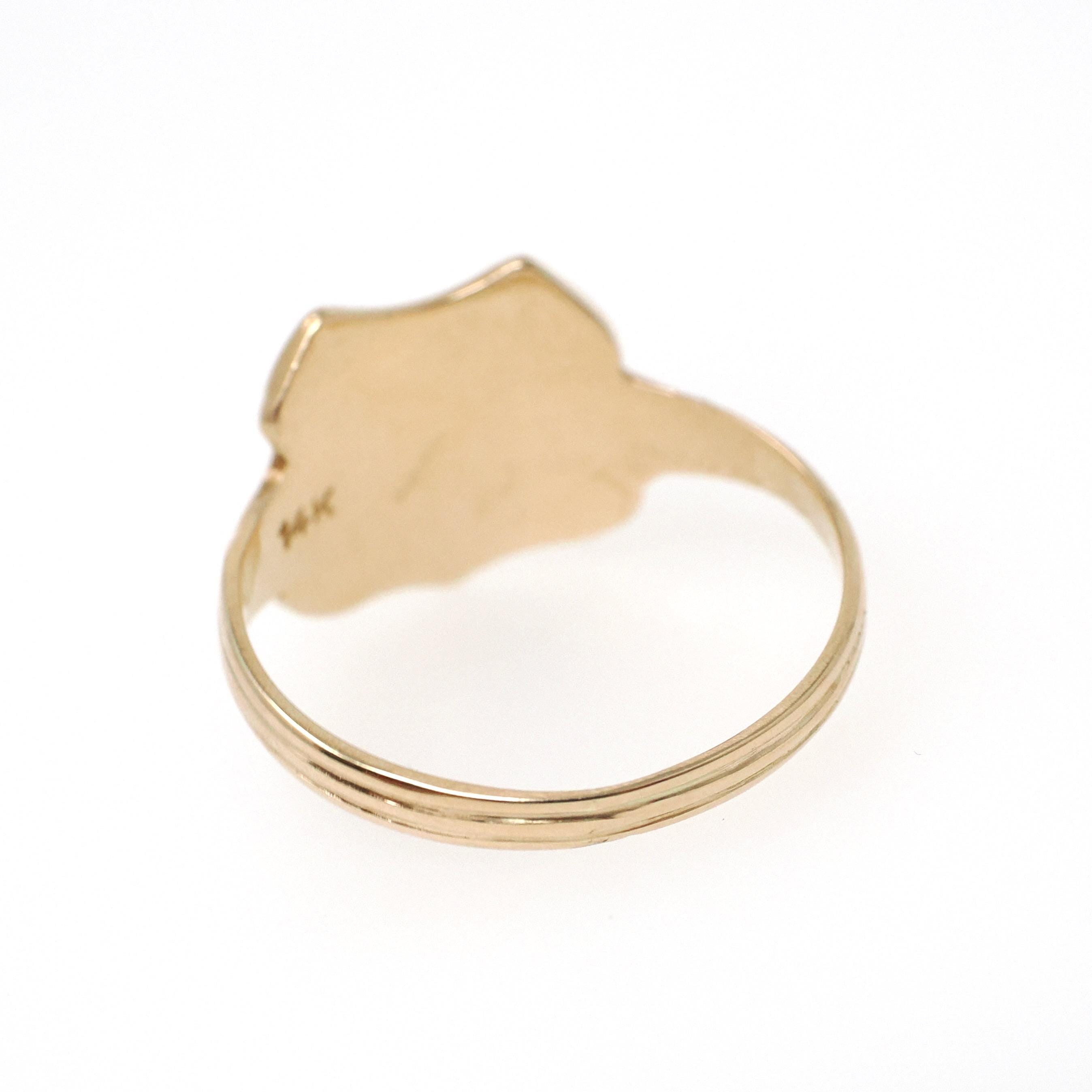 Dated 1921 Ring - Art Deco 14k Yellow Gold Class Year Statement Band - Antique Size 7 3/4 Number Shield Detail Fine Commemorative Jewelry