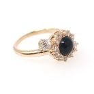 Bloodstone Halo Ring - Victorian Conversion 14k Yellow Gold Round Cabochon Cut Gem & .45 CTW Diamonds - Circa 1890s Era Size 5 Fine Jewelry