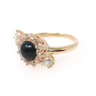 Bloodstone Halo Ring - Victorian Conversion 14k Yellow Gold Round Cabochon Cut Gem & .45 CTW Diamonds - Circa 1890s Era Size 5 Fine Jewelry