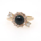 Bloodstone Halo Ring - Victorian Conversion 14k Yellow Gold Round Cabochon Cut Gem & .45 CTW Diamonds - Circa 1890s Era Size 5 Fine Jewelry
