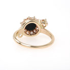 Bloodstone Halo Ring - Victorian Conversion 14k Yellow Gold Round Cabochon Cut Gem & .45 CTW Diamonds - Circa 1890s Era Size 5 Fine Jewelry