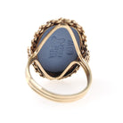 Wedgwood Cameo Ring - Vintage 14k Yellow Gold Blue & White Figural Shield - Hallmarked 1969 Allegory Of Hope Fine English Porcelain Jewelry