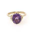 Created Color Change Sapphire Ring - Contemporary 14k Yellow Purple Gem & .12 CTW Diamond Accents - Circa 1990s Era Size 6 1/4 Fine Jewelry