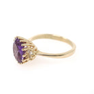 Created Color Change Sapphire Ring - Contemporary 14k Yellow Purple Gem & .12 CTW Diamond Accents - Circa 1990s Era Size 6 1/4 Fine Jewelry