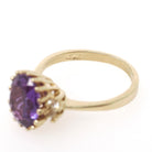 Created Color Change Sapphire Ring - Contemporary 14k Yellow Purple Gem & .12 CTW Diamond Accents - Circa 1990s Era Size 6 1/4 Fine Jewelry