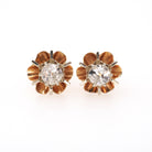Antique Diamond Earrings - Edwardian 14k Yellow White Gold .68 CTW Buttercup Flower Studs - Circa 1910s Era Pierced Screw Back Fine Jewelry