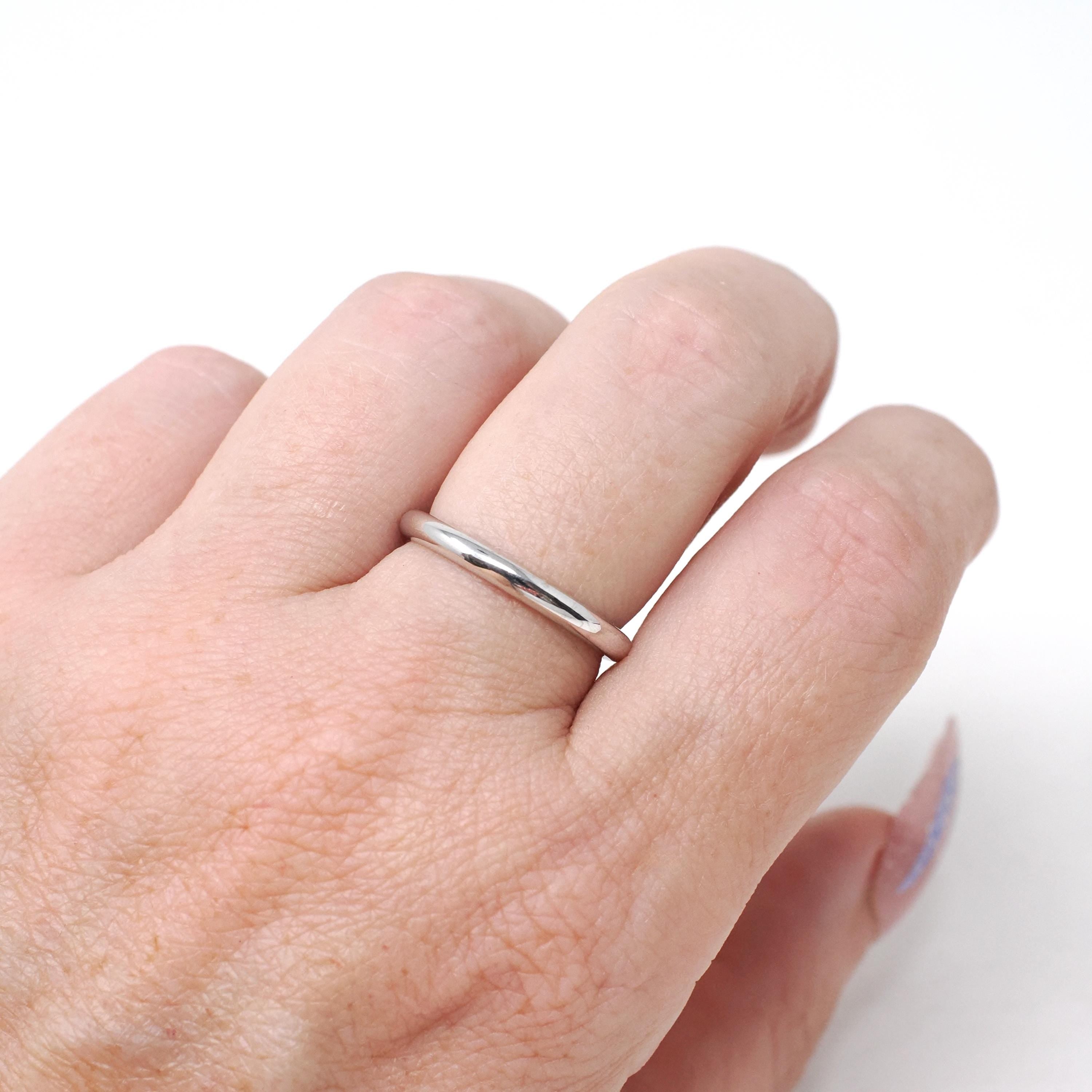 Vintage Wedding Band - Mid Century 14k White Gold 2.4 MM Domed Ring - Engraved 1957 Size 6 Unadorned Stacking Byard F Brogan Fine Jewelry
