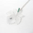 Vintage Leaf Pendant Necklace - Mid Century 14k White Gold Carved Rock Crystal Quartz - Circa 1960s Diamond Emerald Accented Fine Jewelry
