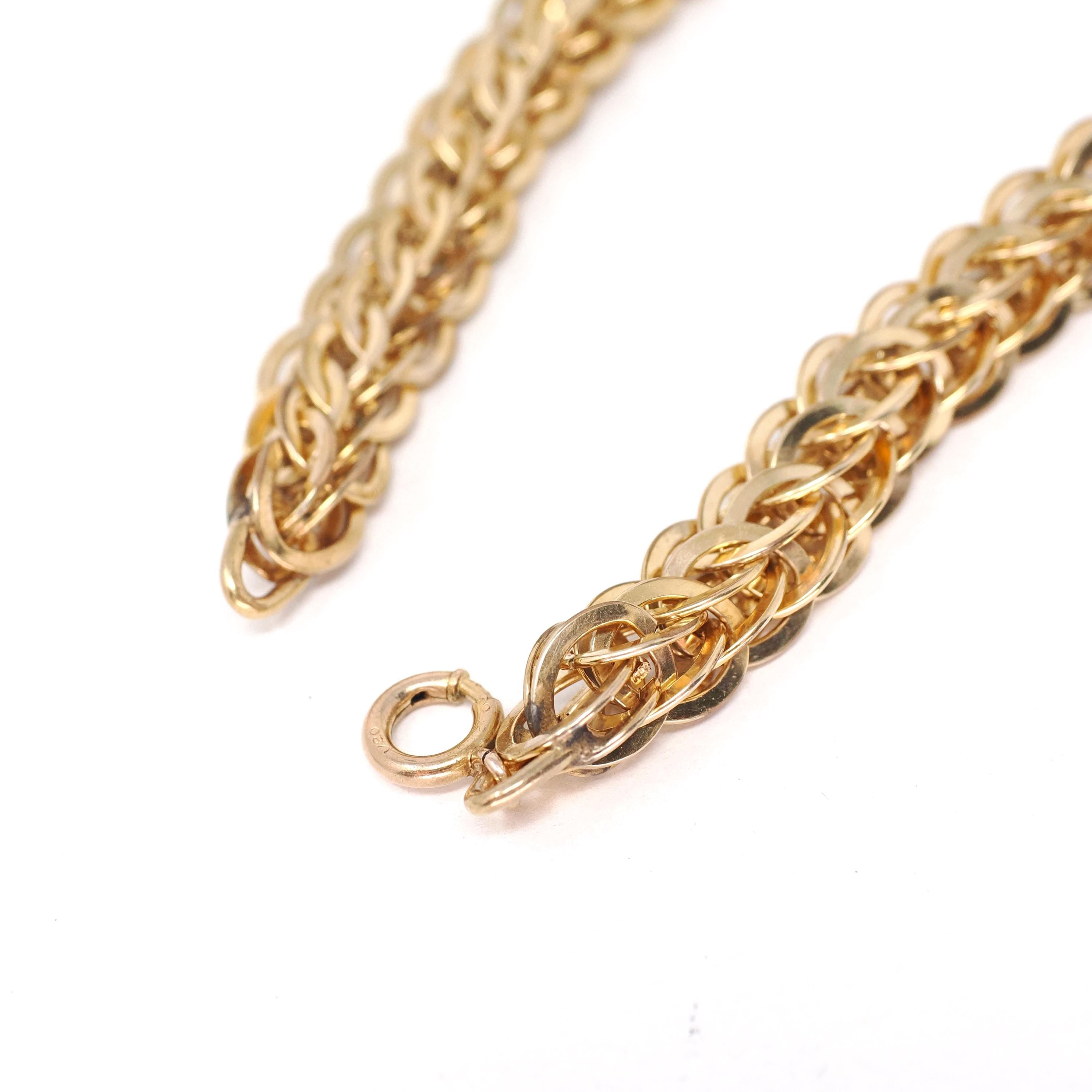 Vintage Double Curb Chain Necklace - Retro 12k Gold Filled Woven Flat Circle Links Chain - 1940s Spring Ring Clasp Fashion Accessory Jewelry