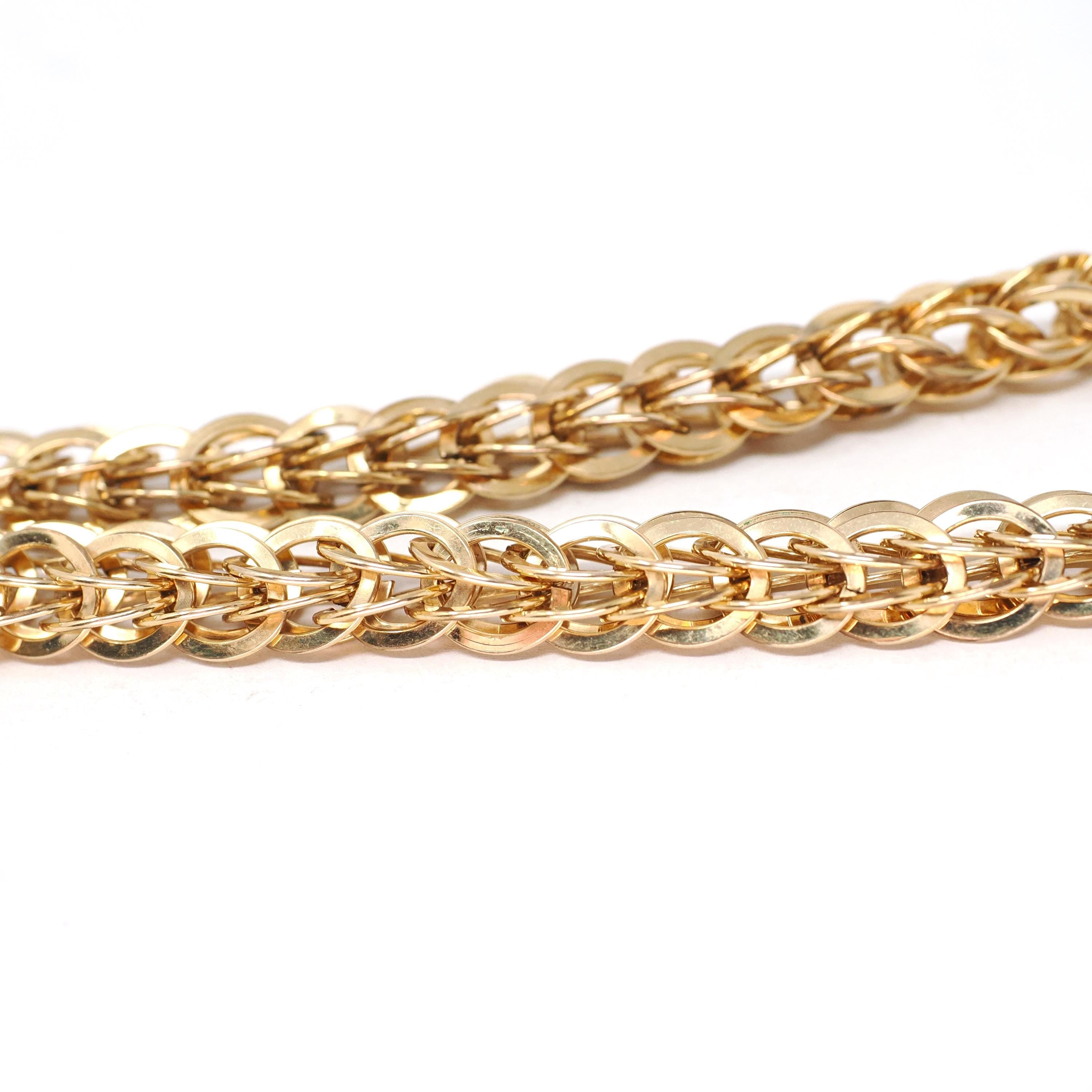 Vintage Double Curb Chain Necklace - Retro 12k Gold Filled Woven Flat Circle Links Chain - 1940s Spring Ring Clasp Fashion Accessory Jewelry
