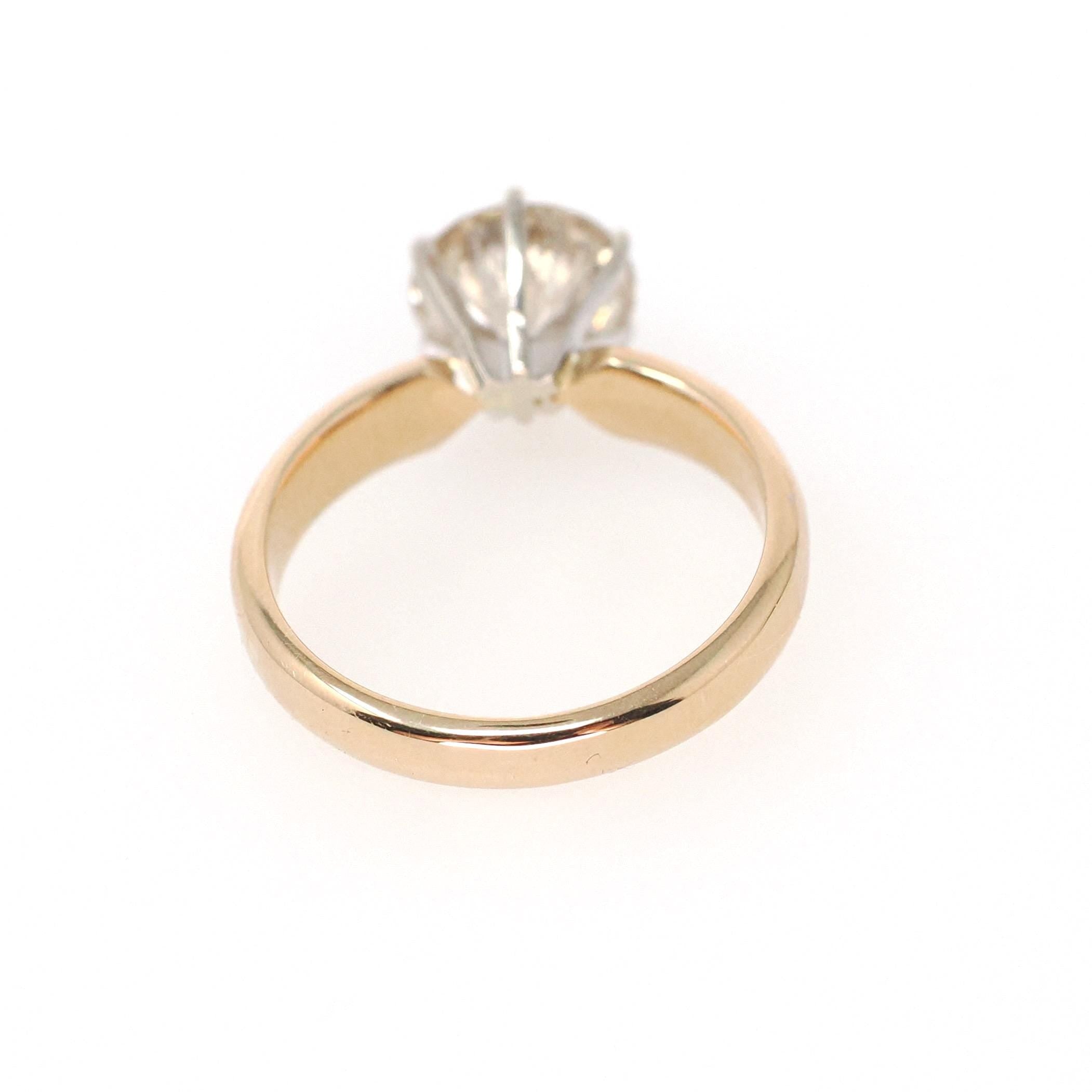 Diamond Engagement Ring - Estate 14k Yellow White Gold Round Brilliant 2.45 CT Solitaire - Contemporary Size 8 Bridal Statement Fine Jewelry