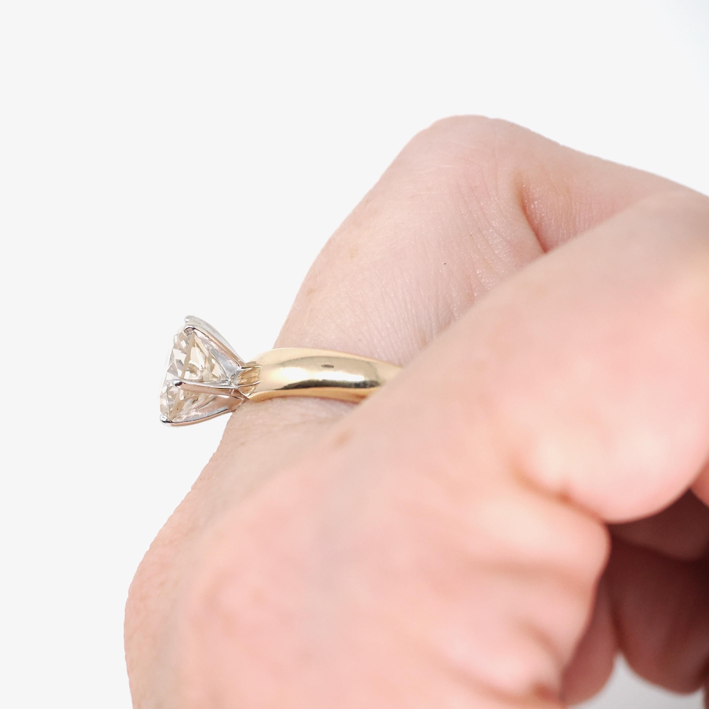 Diamond Engagement Ring - Estate 14k Yellow White Gold Round Brilliant 2.45 CT Solitaire - Contemporary Size 8 Bridal Statement Fine Jewelry