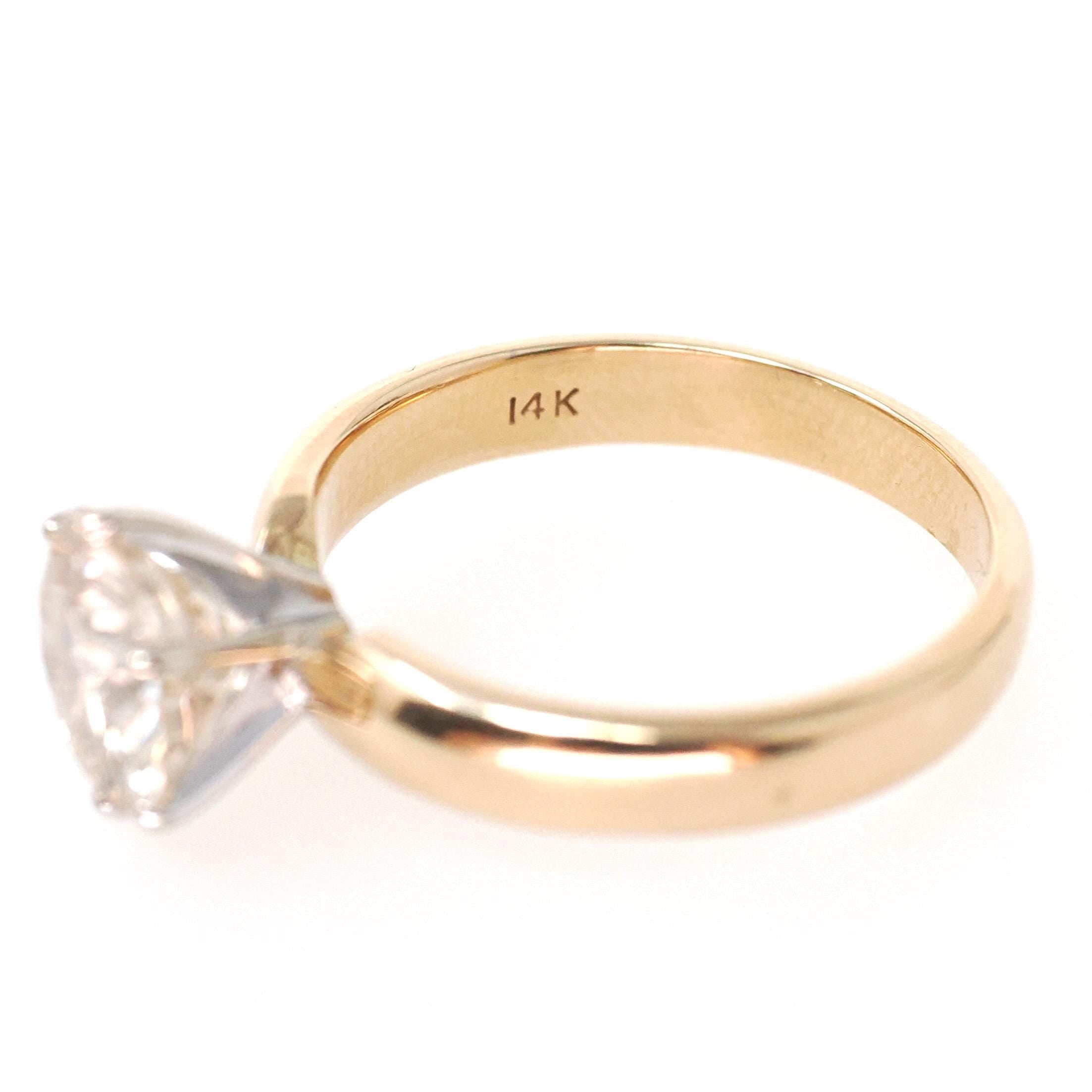 Diamond Engagement Ring - Estate 14k Yellow White Gold Round Brilliant 2.45 CT Solitaire - Contemporary Size 8 Bridal Statement Fine Jewelry