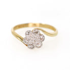 Antique Diamond Flower Ring - Art Deco 18k Yellow & White Gold .35 CTW Cluster - Circa 1920s Size 6 1/2 Two Tone Halo Fine Bridal Jewelry
