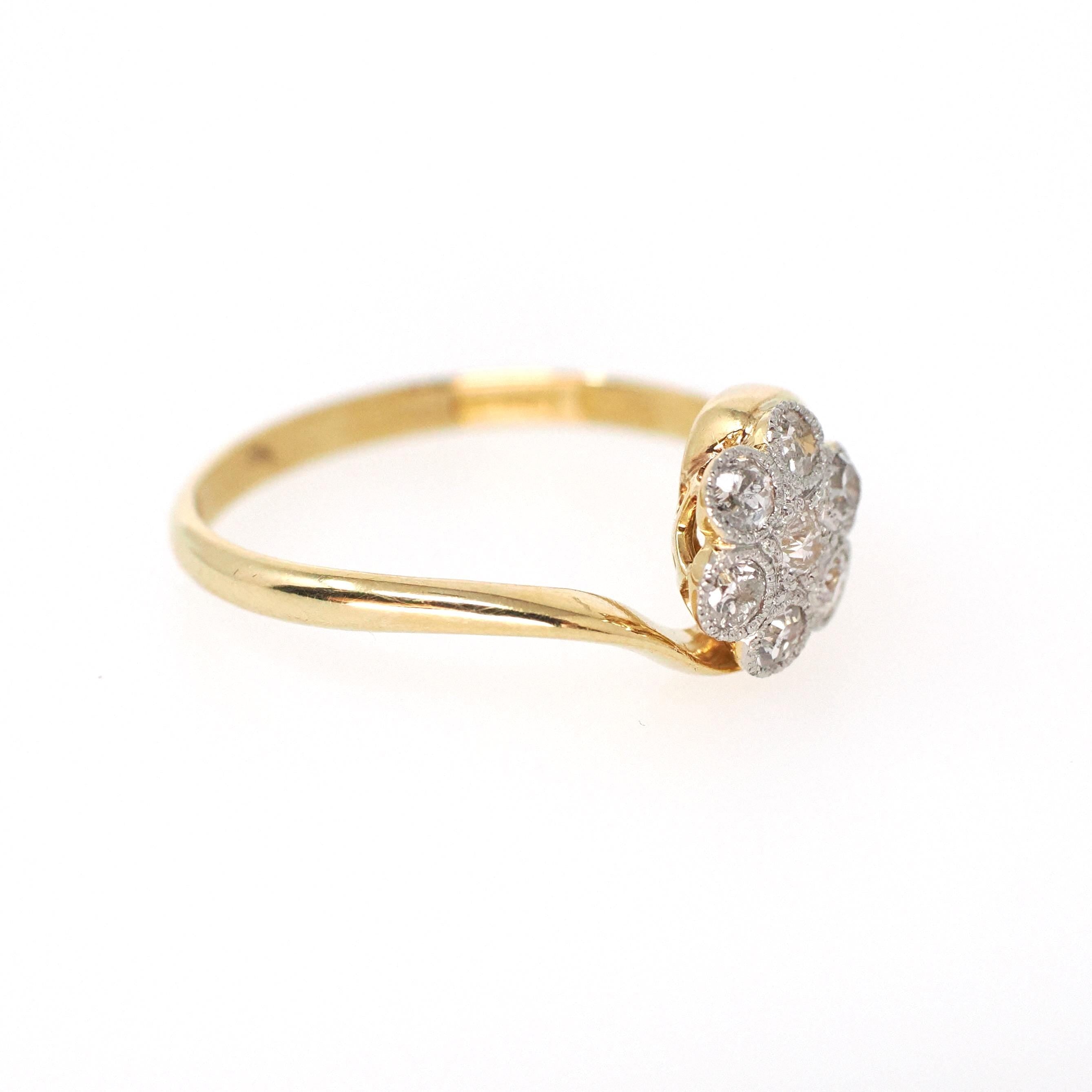 Antique Diamond Flower Ring - Art Deco 18k Yellow & White Gold .35 CTW Cluster - Circa 1920s Size 6 1/2 Two Tone Halo Fine Bridal Jewelry