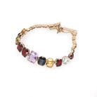 Vintage Harlequin Bracelet - Mid Century 10k Yellow Gold 7 Inch Faceted Multi Colored Gemstones - Circa 1950s Era Fine Statement Jewelry