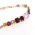 Vintage Harlequin Bracelet - Mid Century 10k Yellow Gold 7 Inch Faceted Multi Colored Gemstones - Circa 1950s Era Fine Statement Jewelry