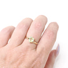 Vintage Created Spinel Ring - Mid Century 10k Yellow Gold Heart Light Green Gem Bypass - Circa 1960s Size 6 August Birthstone Fine Jewelry