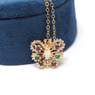 Vintage Butterfly Necklace - Contemporary 14k Yellow Gold Natural Opal Amethyst Garnet Created Emerald Gem - Circa 2000s Winged Fine Jewelry