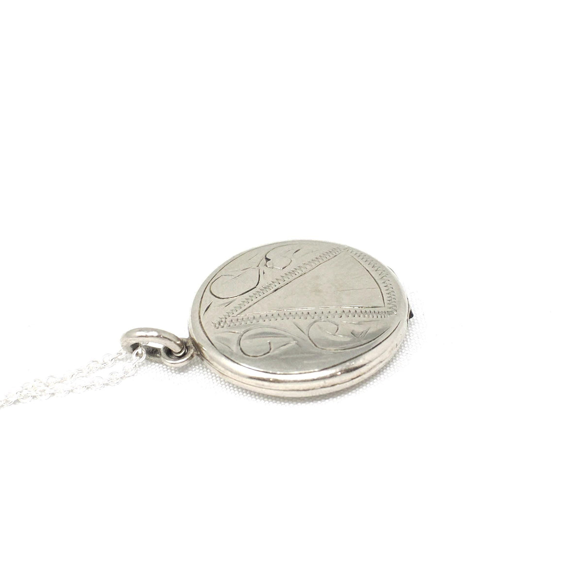 Mid Century Locket - Vintage 10k White Gold Engraved Round Pendant Necklace Charm - Circa 1950s Era Photograph Keepsake Dainty Fine Jewelry