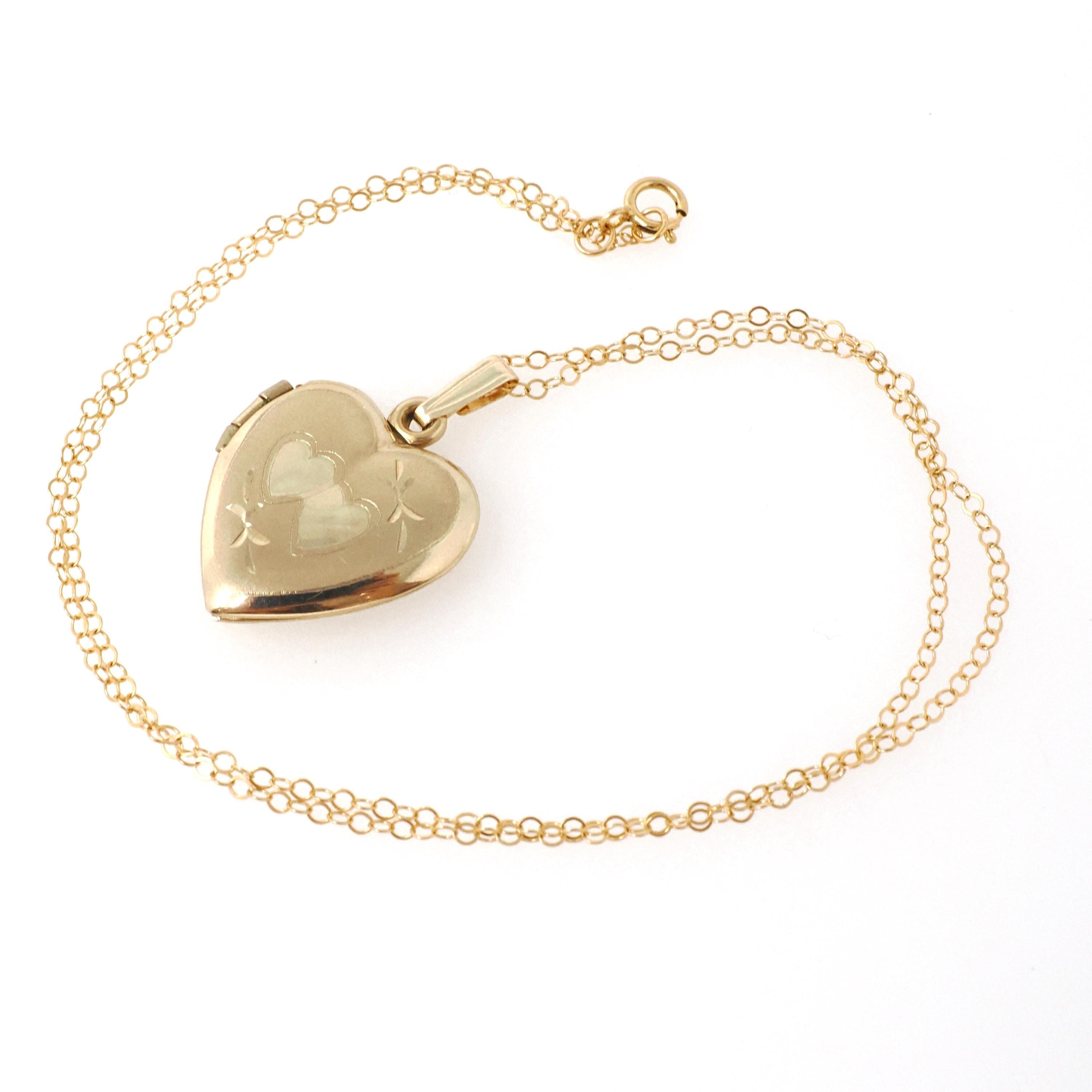 Vintage Heart Locket - Mid Century 10k Yellow Gold Double Heart Pendant Necklace - Circa 1960s Fine Sweetheart Keepsake Photograph Jewelry