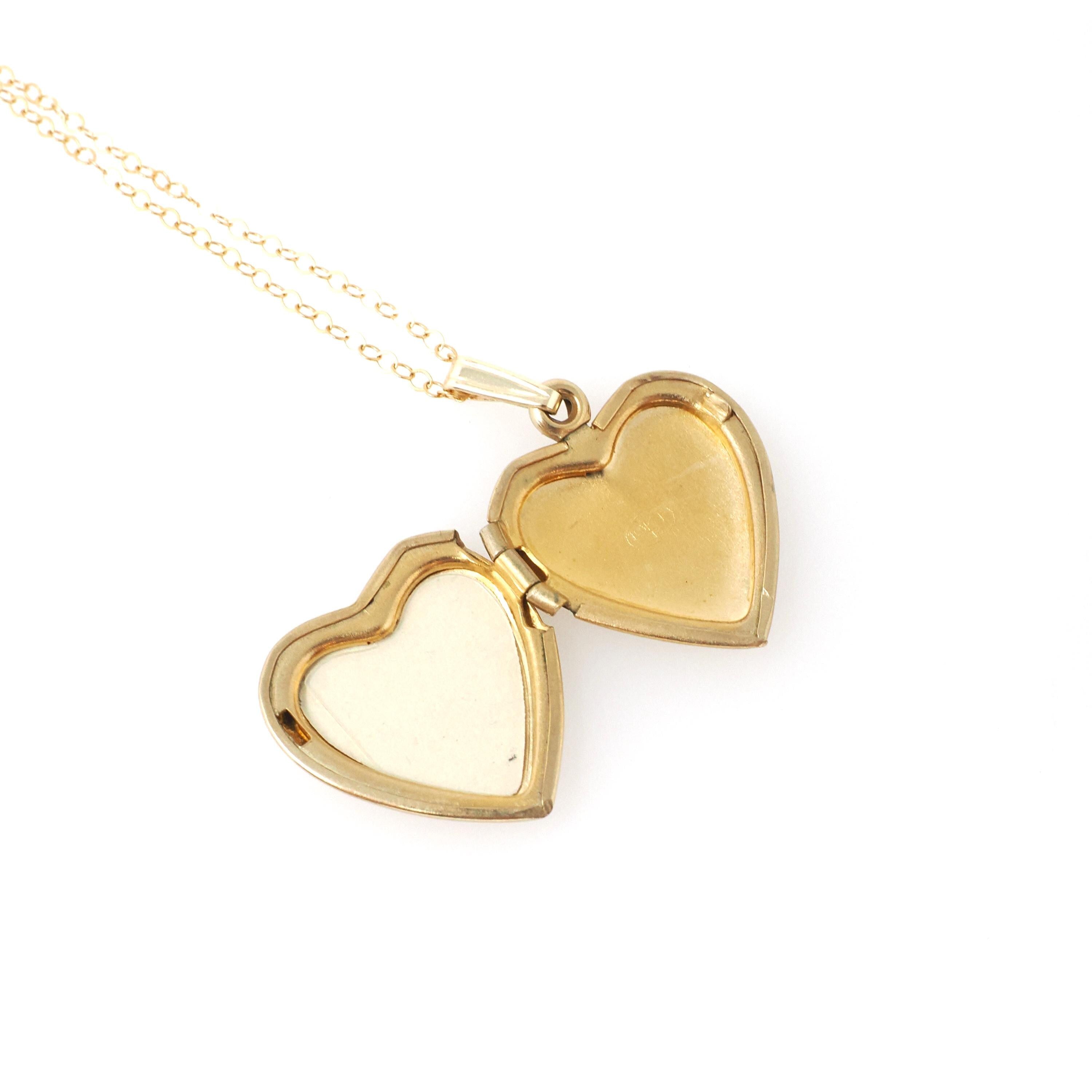 Vintage Heart Locket - Mid Century 10k Yellow Gold Double Heart Pendant Necklace - Circa 1960s Fine Sweetheart Keepsake Photograph Jewelry
