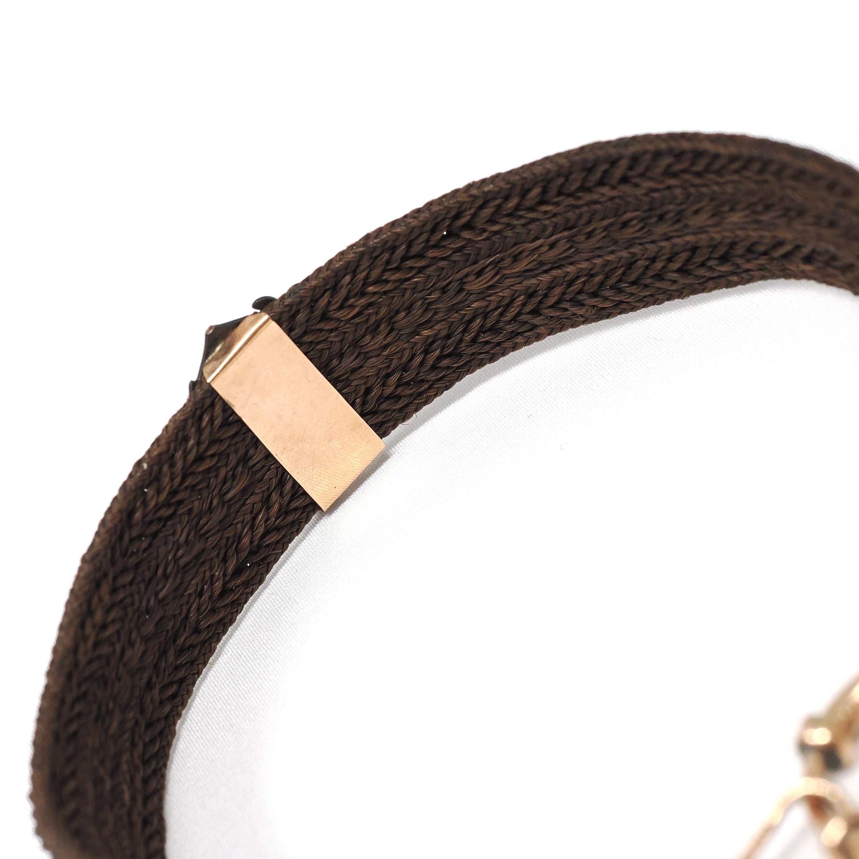 Victorian Hair Bracelet - Antique Rosy Gold Filled Woven Braid & Pierced Monogram - Circa 1800s Era Mourning Statement "WC" Fine Jewelry