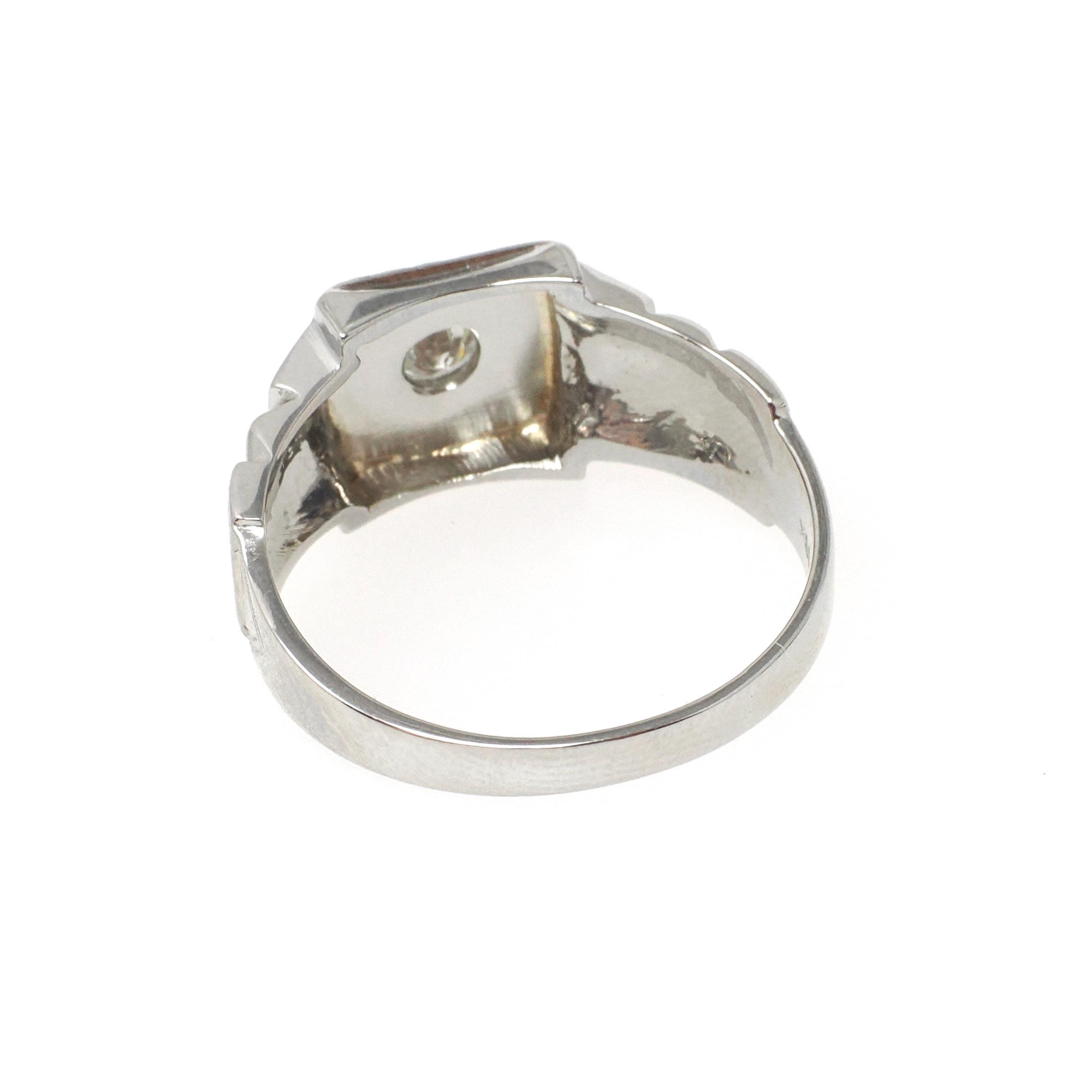 Art Deco Diamond Ring - Vintage 18k White Gold Natural .20 CT Old European Unisex Engagement - Circa 1930s Era Size 8.5 Square Fine Jewelry