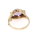 Art Nouveau Style Ring - Contemporary 14k Yellow Gold Natural Purple Amethyst Gemstone - Size 7.25 Romance Floral Female Figure Fine Jewelry