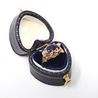Art Nouveau Style Ring - Contemporary 14k Yellow Gold Natural Purple Amethyst Gemstone - Size 7.25 Romance Floral Female Figure Fine Jewelry