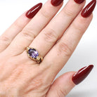 Art Nouveau Style Ring - Contemporary 14k Yellow Gold Natural Purple Amethyst Gemstone - Size 7.25 Romance Floral Female Figure Fine Jewelry