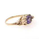 Art Nouveau Style Ring - Contemporary 14k Yellow Gold Natural Purple Amethyst Gemstone - Size 7.25 Romance Floral Female Figure Fine Jewelry