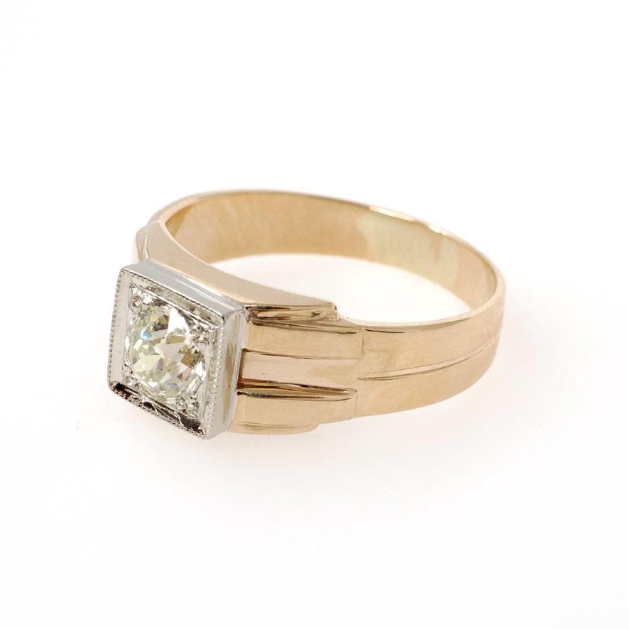 Vintage Diamond Ring - Mid Century 14k Yellow & White Gold Unisex .85 CT Engagement - Circa 1950s Era Size 11 Two Tone Wedding Jewelry