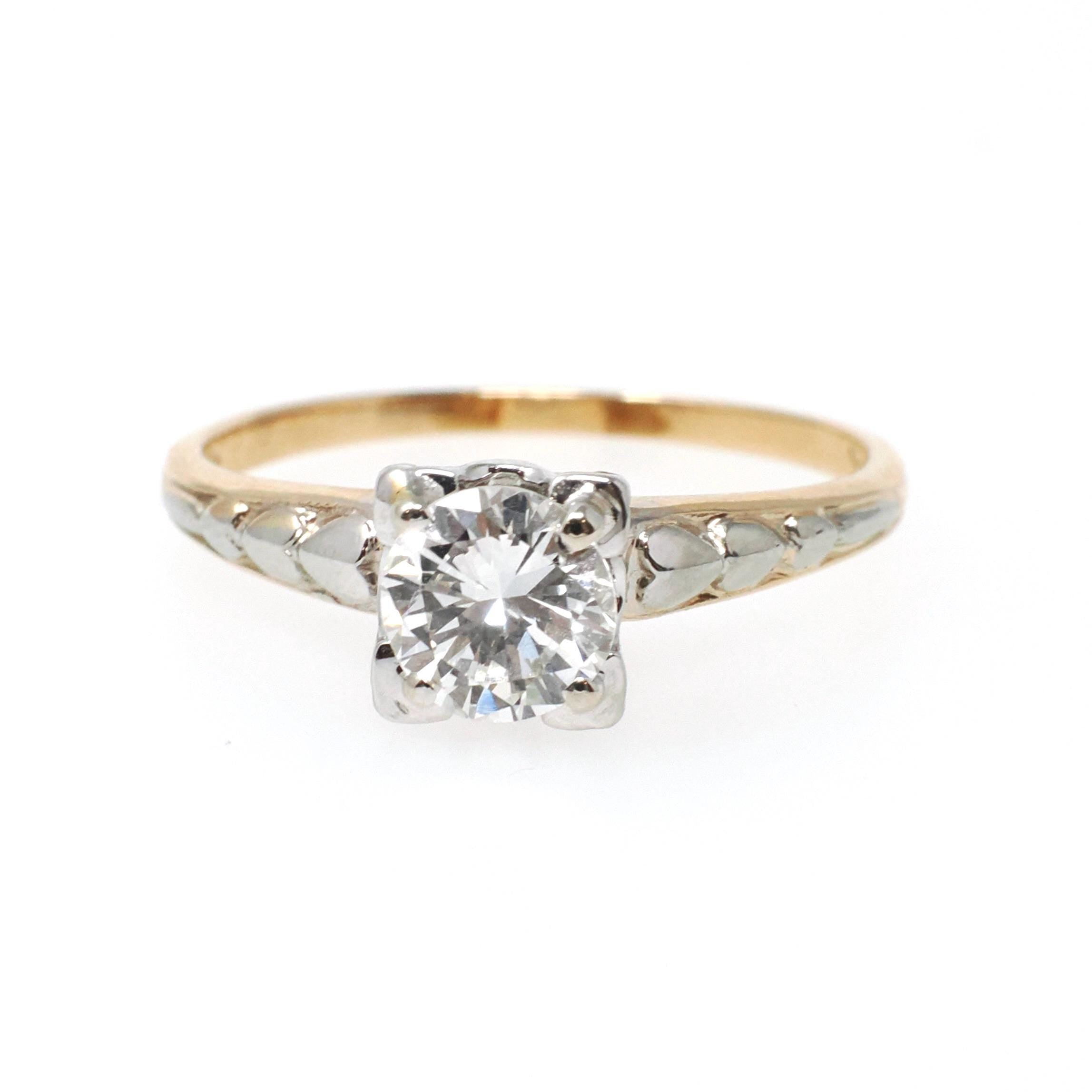 Vintage Diamond Ring - Mid Century 14k Yellow & White Gold .83 CT Natural Round Solitaire - Circa 1950s Size 8 1/2 Fine Engagement Jewelry