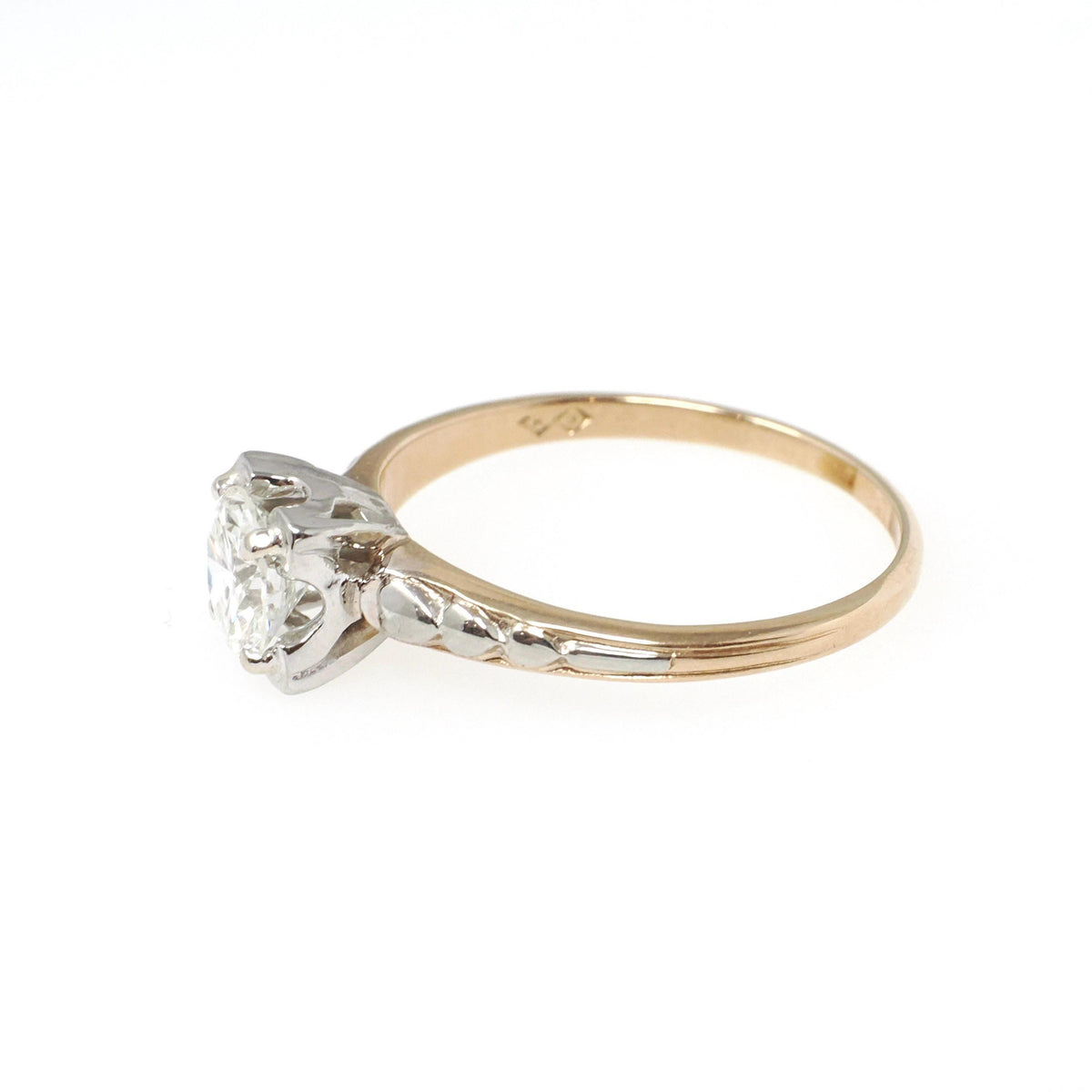 Vintage Diamond Ring - Mid Century 14k Yellow & White Gold .83 CT Natural Round Solitaire - Circa 1950s Size 8 1/2 Fine Engagement Jewelry