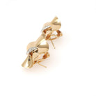 Retro Ribbon Earrings - Retro 14k Yellow & White Gold .06 CTW Natural Diamonds - Circa 1940s Era Statement Folded Disc Design Fine Jewelry