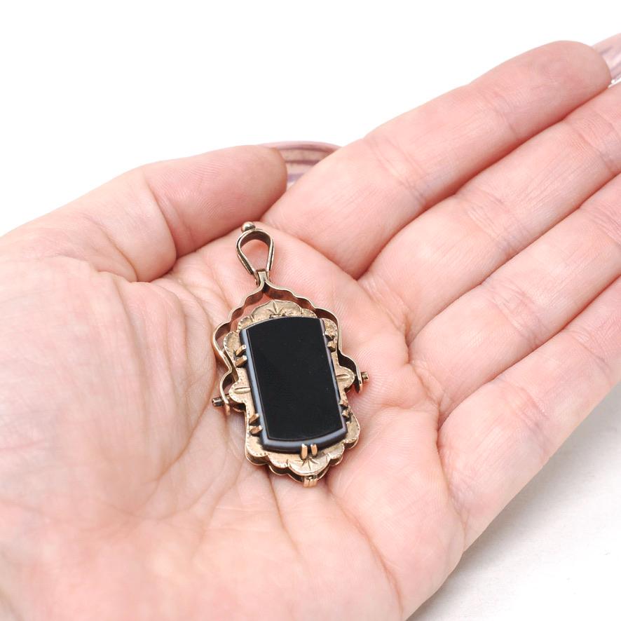 Antique Flip Locket - Victorian 10k Rose Gold Sardonyx & Onyx Gems Double Sided Pendant - Circa 1890s Era Watch Fob Fine Keepsake Jewelry