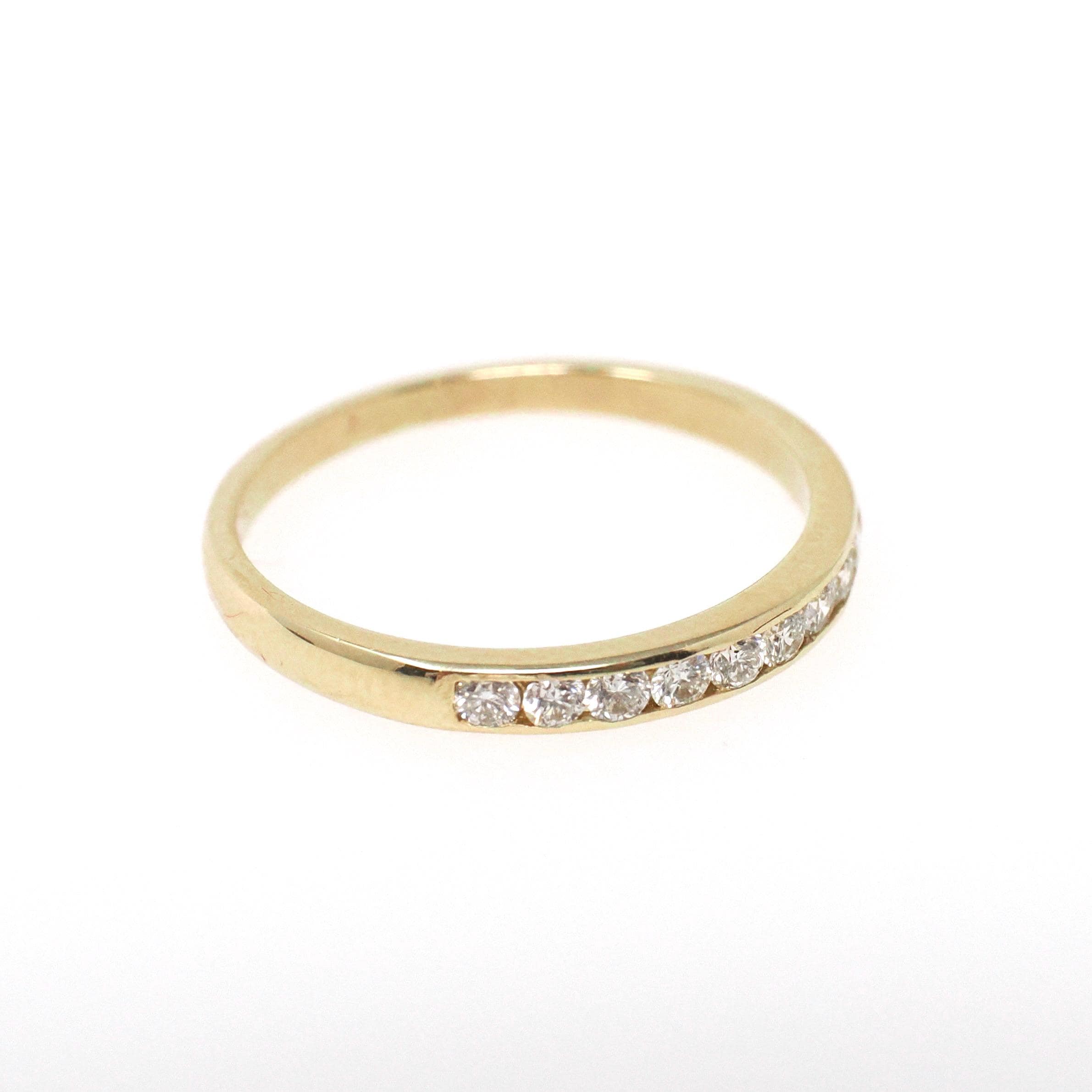 Diamond Wedding Band - Estate 14k Yellow Gold Channel Set .22 CTW 2.4 MM Ring - Circa 2000s Era Size 5 3/4 Stacking Bridal Fine Jewelry