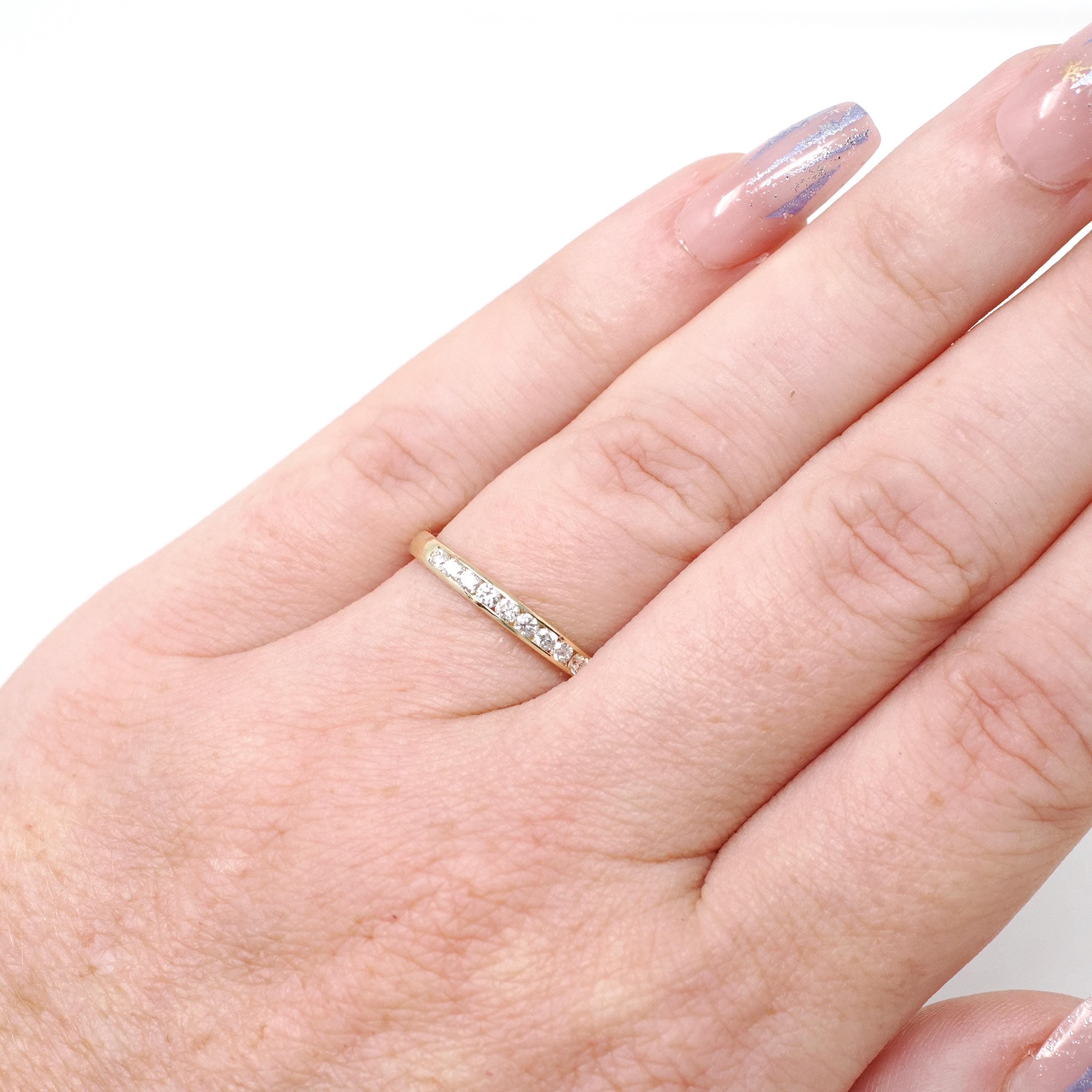 Diamond Wedding Band - Estate 14k Yellow Gold Channel Set .22 CTW 2.4 MM Ring - Circa 2000s Era Size 5 3/4 Stacking Bridal Fine Jewelry