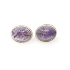 Vintage Scarab Earrings - Mid Century Sterling Silver Natural Carved Amethyst Screw Backs - Circa 1960s Egyptian Revival Fashion Jewelry