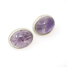 Vintage Scarab Earrings - Mid Century Sterling Silver Natural Carved Amethyst Screw Backs - Circa 1960s Egyptian Revival Fashion Jewelry