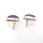 Vintage Scarab Earrings - Mid Century Sterling Silver Natural Carved Amethyst Screw Backs - Circa 1960s Egyptian Revival Fashion Jewelry