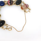 Vintage Scarab Bracelet - 12k Gold Filled Carved Natural Gems - Circa 1960s Egyptian Revival Bloodstone Banded Agate Rhodonite Jewelry