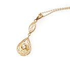 Antique Diamond Pendant - Edwardian 10k Yellow Gold .06 CT Lavalier Necklace - Circa 1910s Buttercup Flower Fine April Birthstone Jewelry