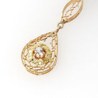 Antique Diamond Pendant - Edwardian 10k Yellow Gold .06 CT Lavalier Necklace - Circa 1910s Buttercup Flower Fine April Birthstone Jewelry