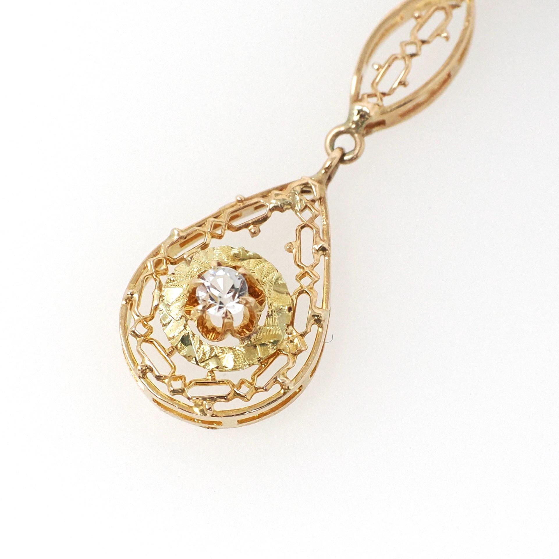 Antique Diamond Pendant - Edwardian 10k Yellow Gold .06 CT Lavalier Necklace - Circa 1910s Buttercup Flower Fine April Birthstone Jewelry