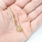 Antique Diamond Pendant - Edwardian 10k Yellow Gold .06 CT Lavalier Necklace - Circa 1910s Buttercup Flower Fine April Birthstone Jewelry