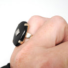 Vintage Onyx Ring - Mid Century 10k Yellow Gold Black Chalcedony & .17 CT Natural Diamond - Circa 1950s Era Size 5 Statement Fine Jewelry