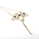 Antique Bow Lavalier - Edwardian 14k Yellow Gold Natural Purple Amethyst Seed Pearl Pendant Charm - Vintage Early 1900s Ribbon Fine Jewelry