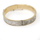 Vintage Flower Bangle - Mid Century 12k Gold Filled Two Tone Hinged Bracelet - Circa 1950s Era Wide Stacking Textured Fashion Jewelry